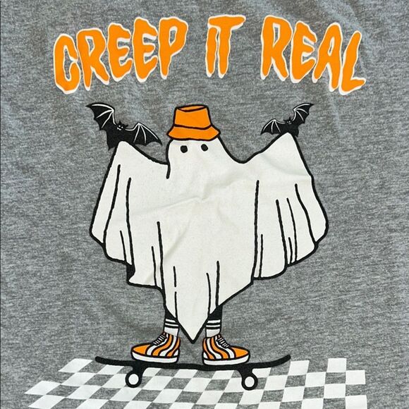 Fun 🤩 ‘Creep It Real' Ghost 👻 & Bats 🦇🦇 Skateboard 🛹 🎃 Kids 💯 Cotton T-Shirt - Picture 11 of 17